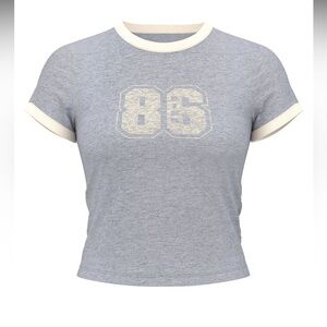 NWT!💗PINK VS!Retro semi cropped Logo Tee!Heather Gray/Winter White!Sz - M!CUTE!